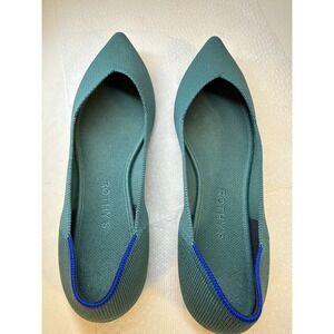 ROTHY'S The Point 11 Flats, sage green with signature blue steak heel. SIZE 11
